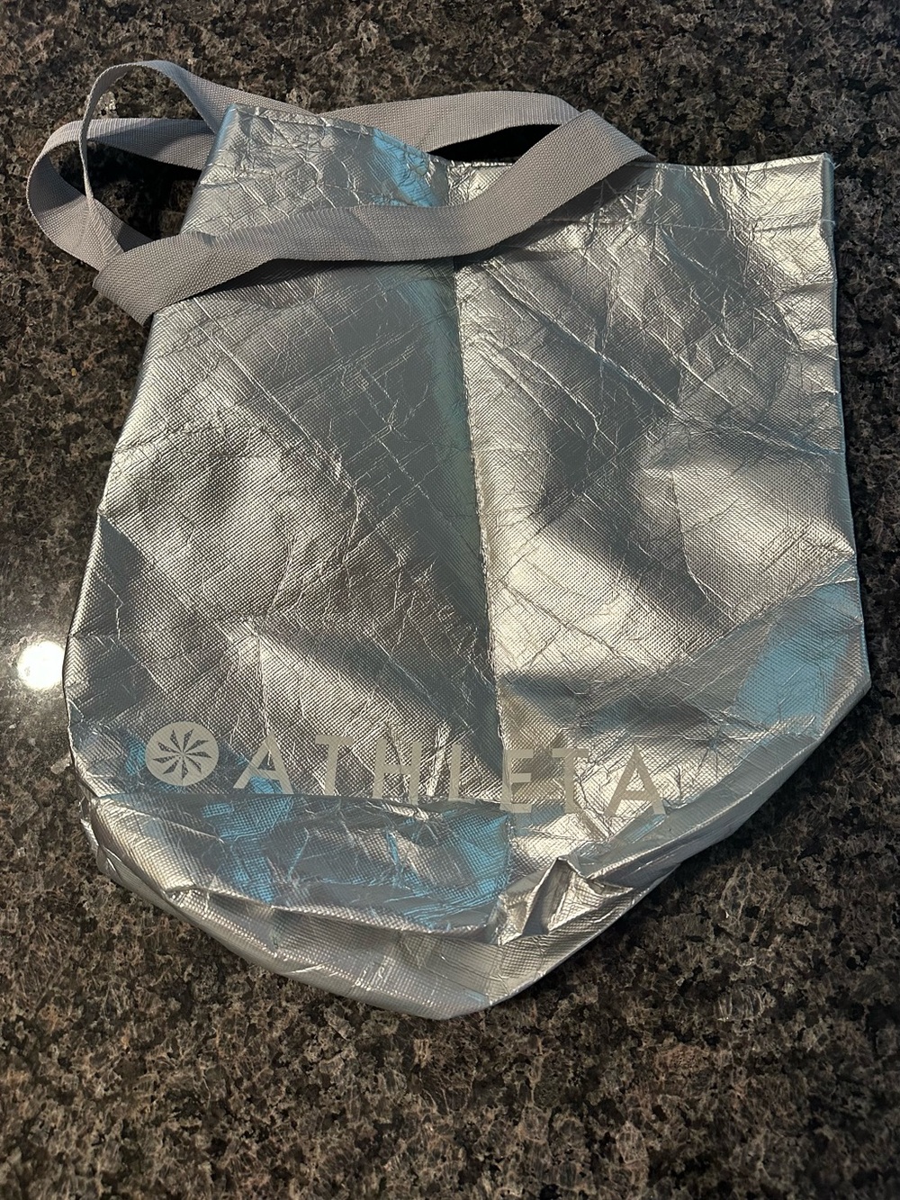 Athleta Metallic Silver Tote with Gray Straps